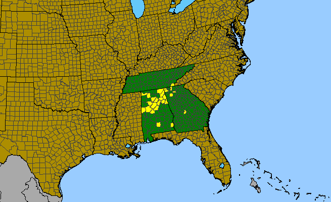 The range of Trillium decumbens